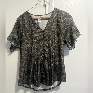 Anthropologie Dolan Blouse XS Olive Green Ruffle Sleeve